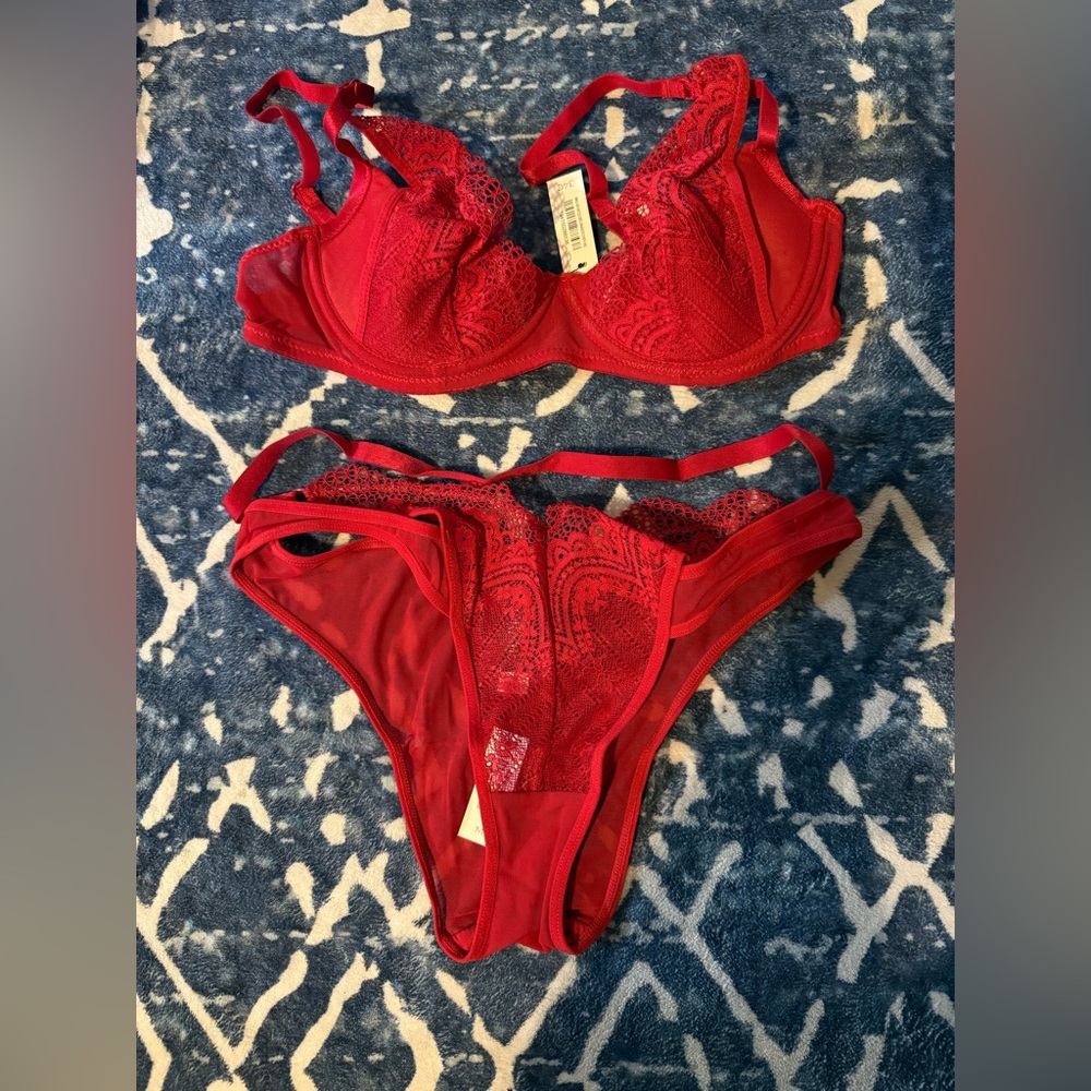 Adore Me Red Lace Bra Set